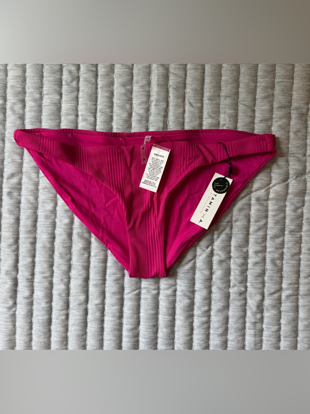 Vitamin A Ribbed Bikini Bottom in Fuchsia Pink